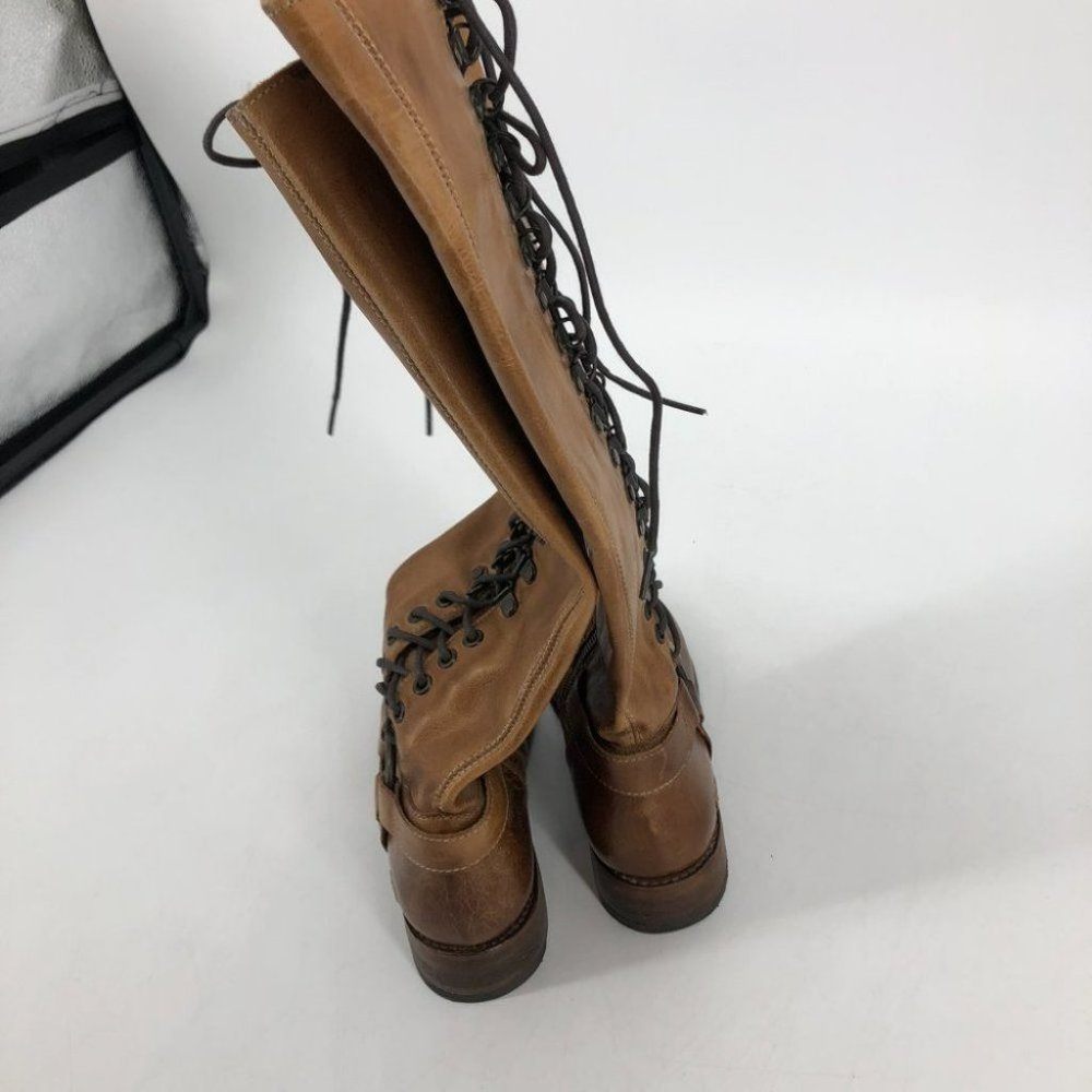 Bed Stu brown Burnley leather lace up detail tall riding boots 7 - Picture 8 of 16